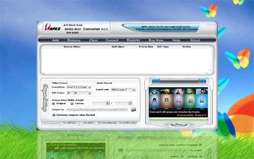 Apex AVI DivX Xvid MPEG MOV RM WMV Converter v2.57