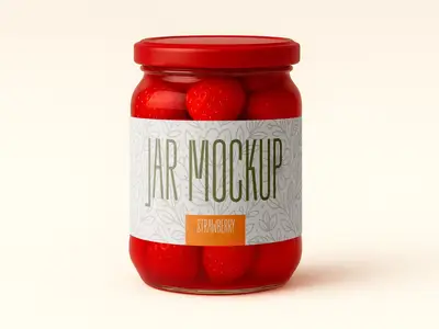 Glass Jar with Strawberries Mockup - Realistic Packaging Template 1702682996