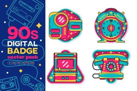 90s Digital Badge Vector Pack #03