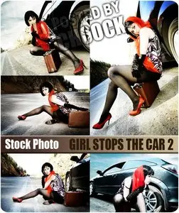Stock Photo: Girl stops the car 2