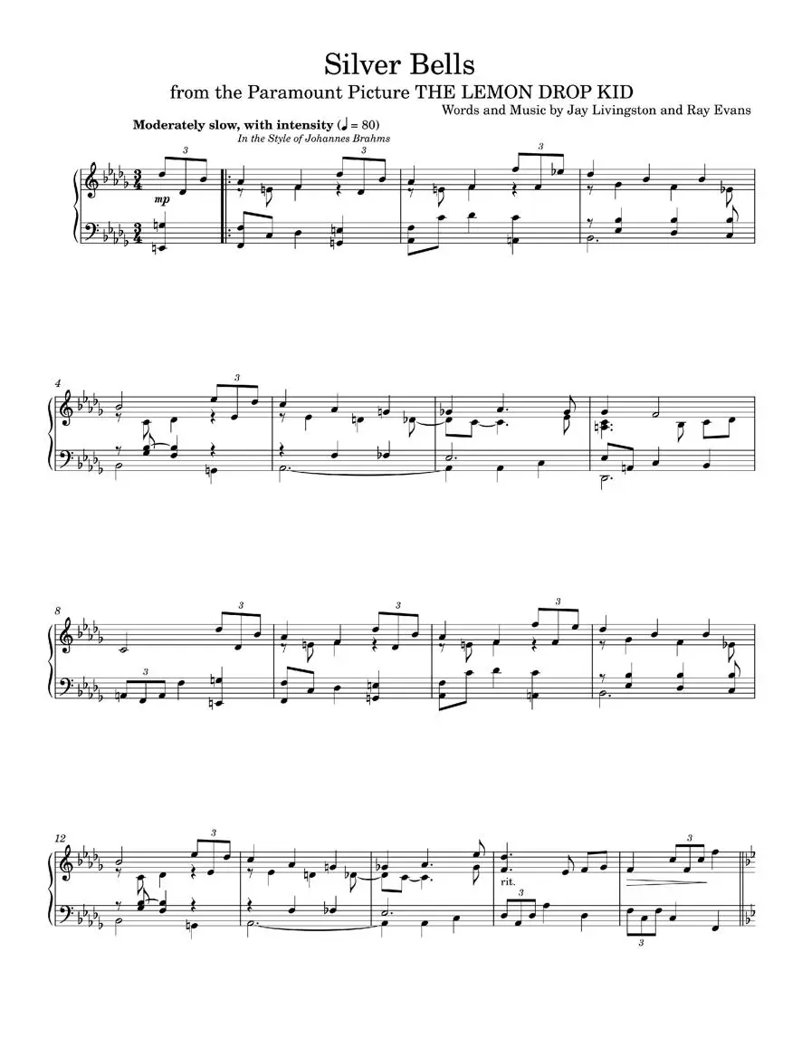 Silver Bells (in the style of Johannes Brahms) (arr. David Pearl) - David Pearl, Jay Livingston, Ray (Piano Solo)