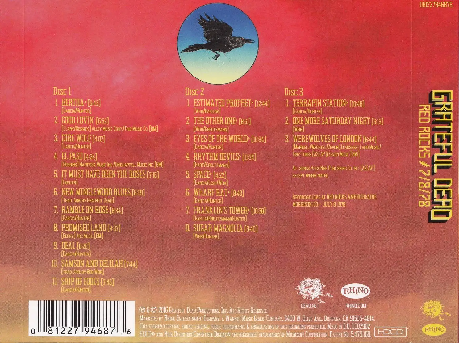 Grateful Dead - Red Rocks 7-8-78 (2016) {3CD, HDCD, Rhino 081227946876}