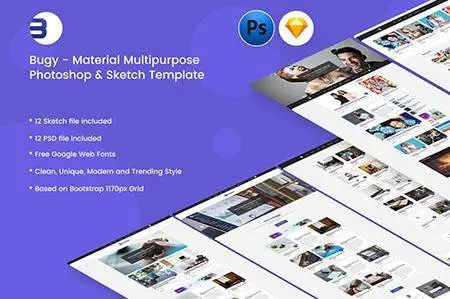 Buggy - Material Blog PSD & Sketch Template