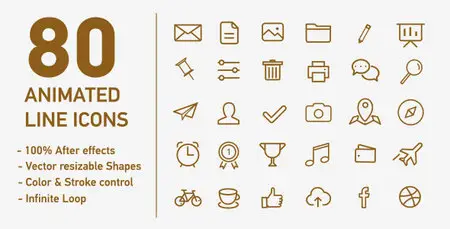 80 Animated Line Icons  - Project for After Effects (VideoHive)