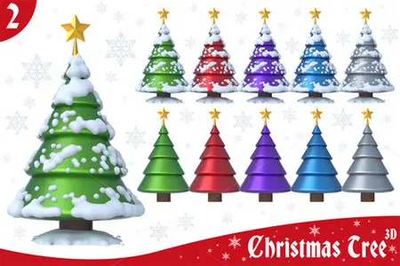 Christmas Tree 3D PNG Set 2