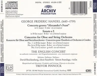 Trevor Pinnock, The English Concert - Handel: Concerto Grosso "Alexander's Feast", 3 Oboe Concertos, Sonata à 5 (1985)