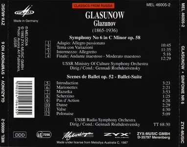 Gennady Rozhdestvensky, USSR Ministry of Culture Symphony Orchestra - Glazunov: Symphony No. 6, Scenes de Ballet op. 52 (1987)