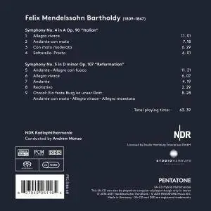 NDR Radiophilharmonie & Andrew Manze - Mendelssohn: Symphonies Nos. 4 & 5 (2018)