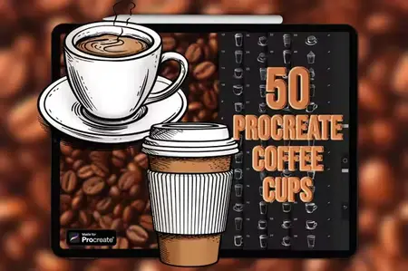 50 Coffee Cups Stamps Brushes for Procreate