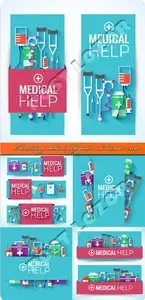 Advertising medical help poster and banner vector