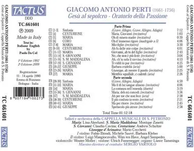 Sergio Vartolo, Capella Musicale di San Petronio - Giacomo Antonio Perti: Gesù al Sepolcro (2009)