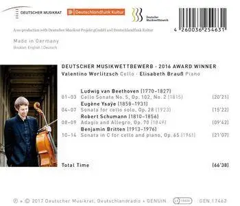 Valentino Worlitzsch & Elisabeth Brauß - Beethoven, Ysaÿe, Schumann & Britten: Cello Works (2017)