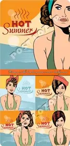 Woman on the beach summer vector background