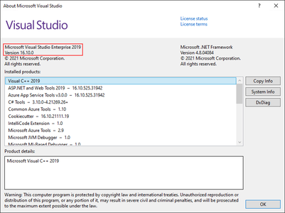 Microsoft Visual Studio 2019 version 16.10.0