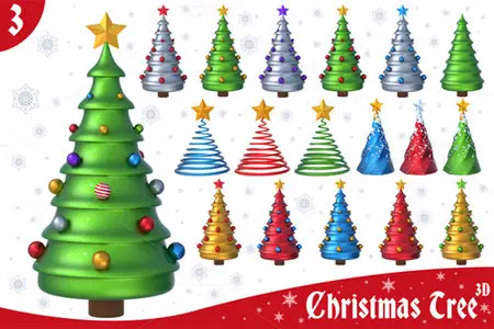 Christmas Tree 3D PNG Set 3