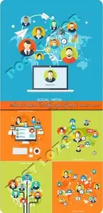 Social network with group of people vector set 21