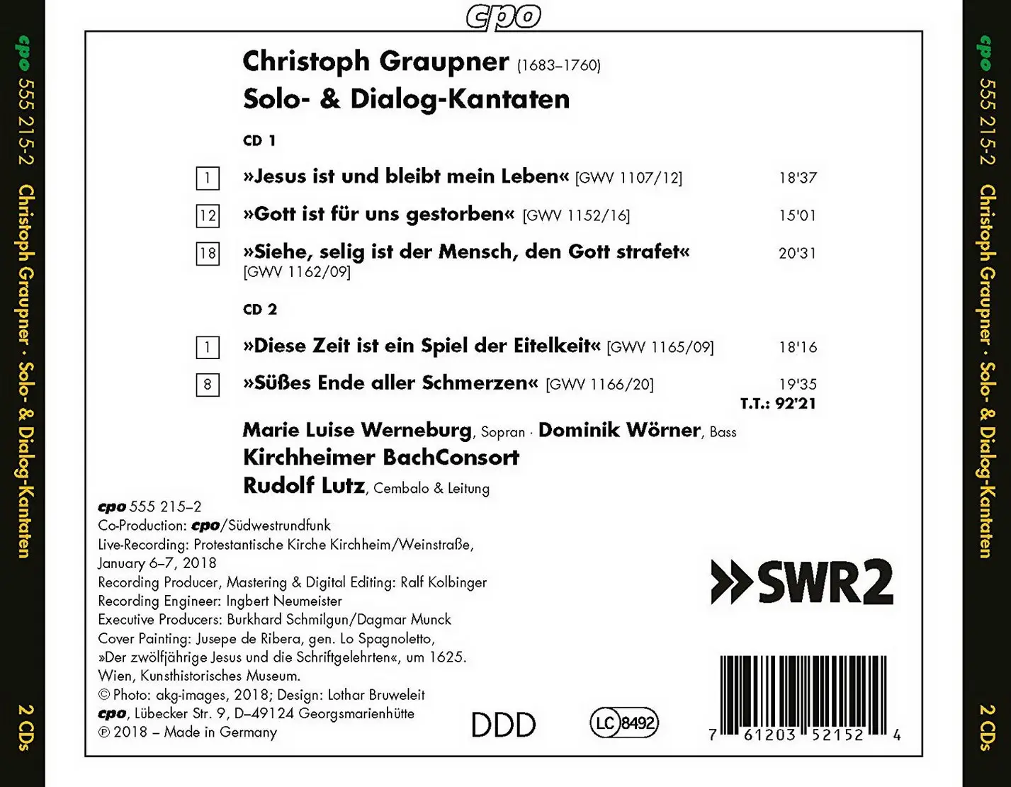 Christoph Graupner - Jesus ist und bleibt mein Leben: Solo & Dialogue Cantatas (2018) {CPO 555 215-2}