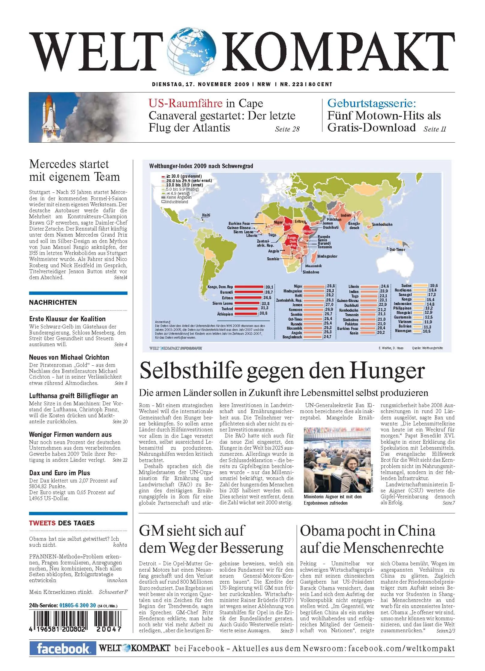 Die Welt kompakt vom 17. November 2009