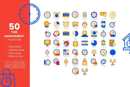 EE - Time Management Flat Icon Set YYCE785