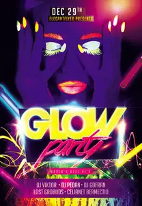 Flyer PSD Template - Glow Party plus Facebook Cover