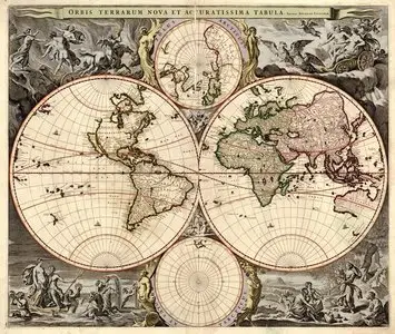 Heavily decorated 18th Century maps of the world