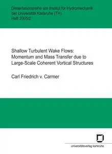 Shallow turbulent wake flows: momentum and mass transfer due to large-scale coherent vortical structures