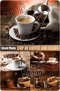 Cup of coffee and beans - Stock Photo