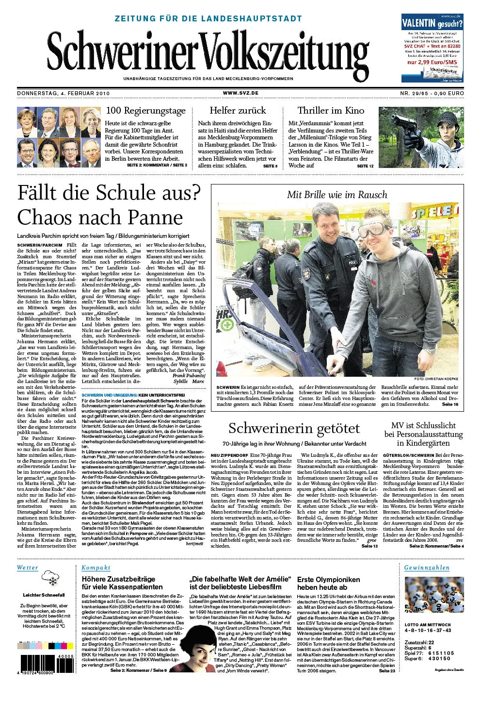 Schweriner Volkszeitung 04.02.2010 (Ausgabe Stadt Schwerin)