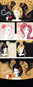 Vector - Girls on vintage backgrounds