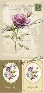 Vintage Postcards with Flowers Vector