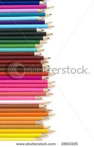 Color pencils arranged in color on white background