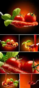 Stock Photo: Tomato paste and basil