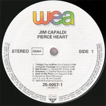 Jim Capaldi - Fierce Heart (WEA 25-0057-1) (GER 1983) (Vinyl 24-96 & 16-44.1)