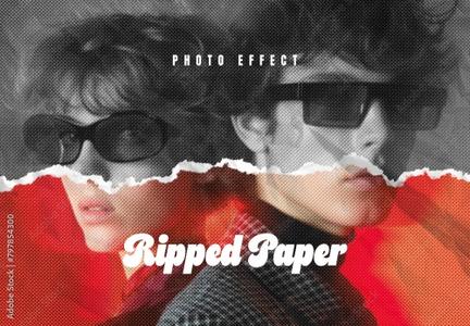 Retro Halftone Torn Paper Photo Effect Mockup 797854300