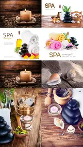 Spa collage, aromatherapy candles and spa stones