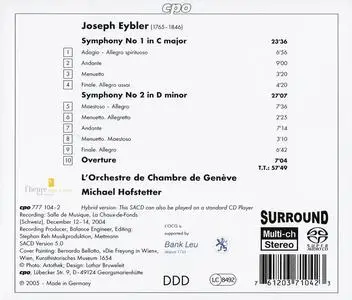 Michael Hofstetter, L'Orchestre de Chambre de Genève - Joseph Eybler: Symphonies Nos.1 & 2 (2005)