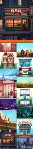 City houses and building facades vector