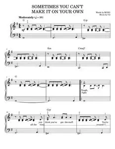 Sometimes You Can't Make It On Your Own - Glee TV Series, Glee Cast, U2 (Easy Piano)