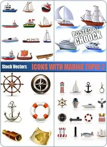 Icons with marine topic 2 - Stock Vector