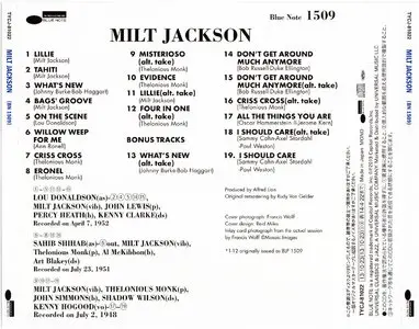 Milt Jackson - Milt Jackson (1952) {Blue Note Japan SHM-CD TYCJ-81022 rel 2013} (24-192 remaster)