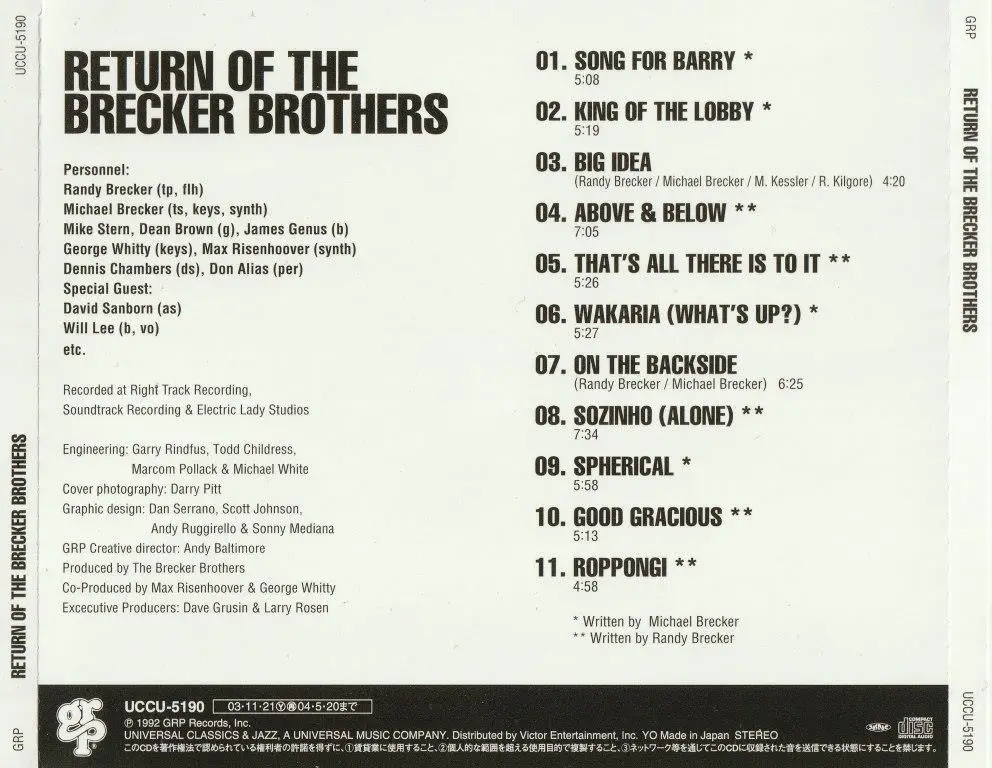 The Brecker Brothers - Return Of The Brecker Brothers (1992) [2014