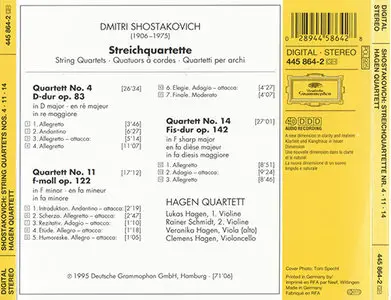 Dmitri Shostakovich - Hagen Quartett - Sting Quartets Nos. 4; 11; 14 [Deutsche Grammophon 445 564-2 GH] {Germany 1995}