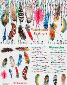 Creativefabrica - Feathers Watercolor Clipart 489716