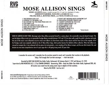 Mose Allison - Mose Allison Sings (1959) {2006 Prestige RVG Remasters Series}