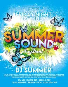 Summer Sound Festival Flyer PSD Template + FB Cover