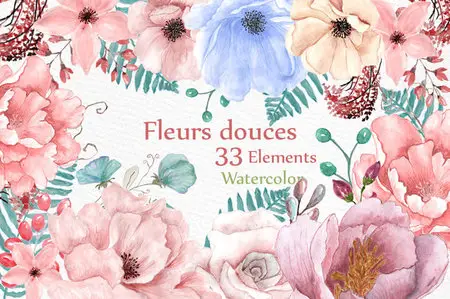 CreativeMarket - Watercolor wedding flowers