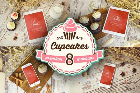 CreativeMarket - 8 PSD Mockups Cupcakes