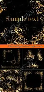 Floral metallic gold elements background vector
