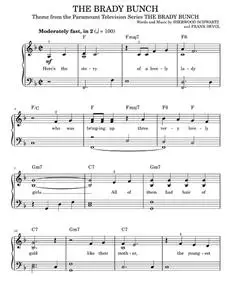 The Brady Bunch - Sherwood Schwartz, TV Theme Song (Easy Piano)