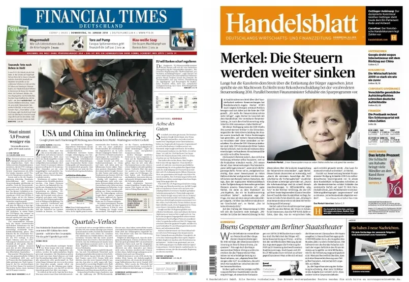 FinancialTimesDeutschland & Handelsblatt vom 14.01.2010